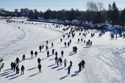 The frozen Rideau Canal Skateway re-opens for skating for the first time in two years, in Ottawa